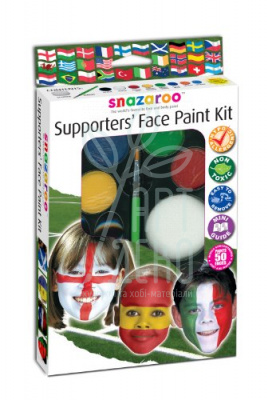 Набір фарб для гриму вболівальника Supporters' Face Paint Kit, 8х2 мл, + пензлик, + губка, Snazaroo
