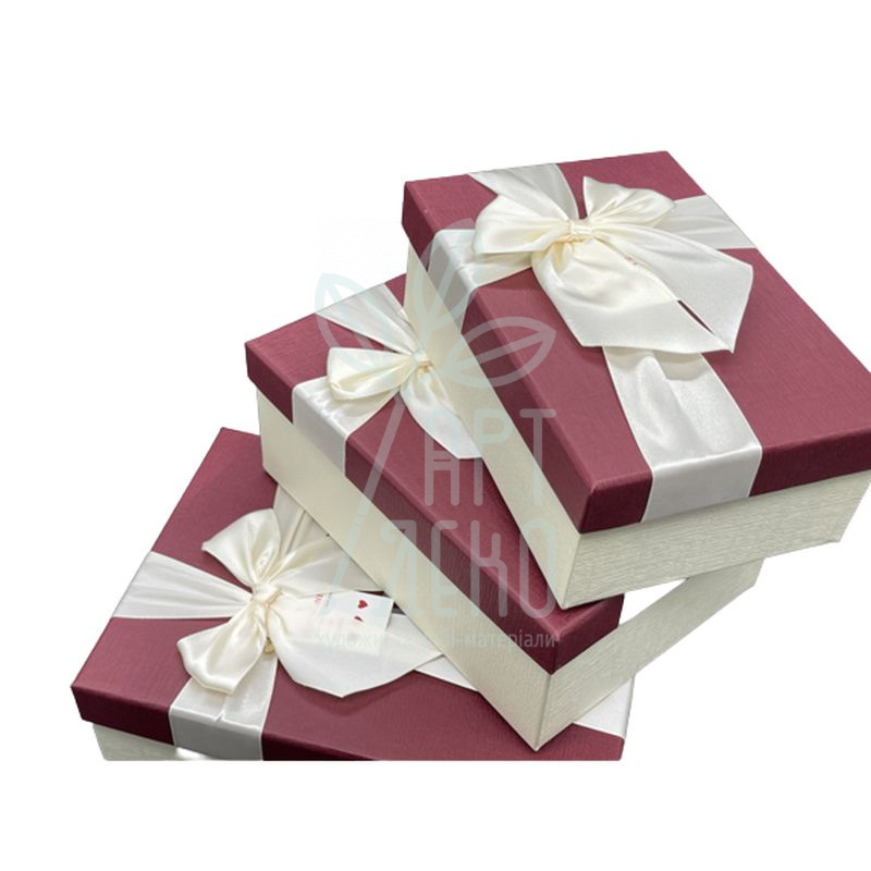 Коробка подарункова з бантом, біло-червона, Україна