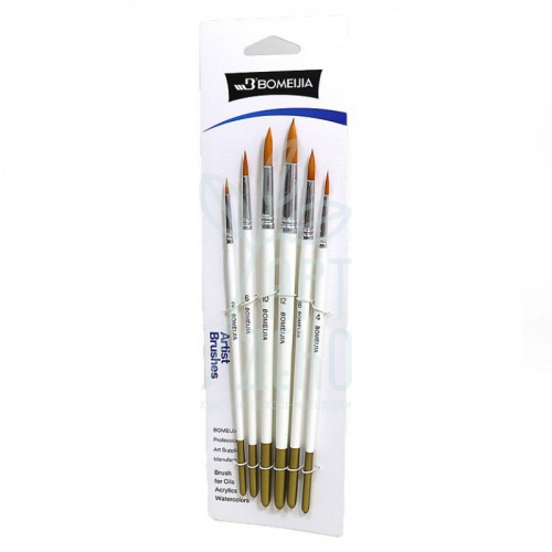 Набір пензлів Нейлон круглі (№2, 4, 6, 8, 10, 12), к. р., 6 шт., Bomeijia