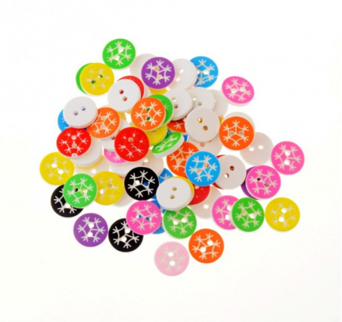 Дерев'яні гудзики Круглі Сніжинки, 13 мм, Китай