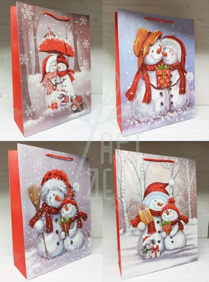 Пакет подарунковий "Сніговички", 31x42x12 см, Україна