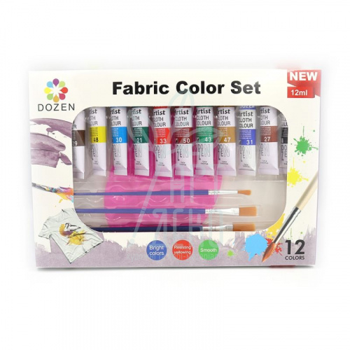 Набір фарб для тканини Dozen, 12х12 мл, + пензлі 3 шт, Josef Otten