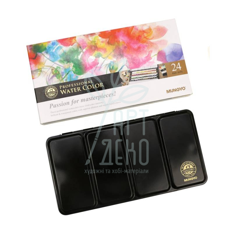 Набір акварельних фарб Gallery, в металевому пеналі, кювети, 24 кол., MUNGYO