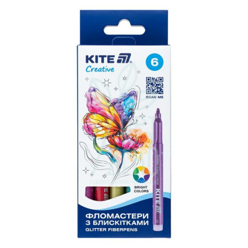 Набір фломастерів з блискітками Creative, 6 шт, Kite