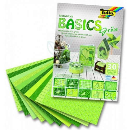 Набір паперу для орігамі "Basics", Зелений, 10х10 см, 80 г/м2, 50 л., Folia