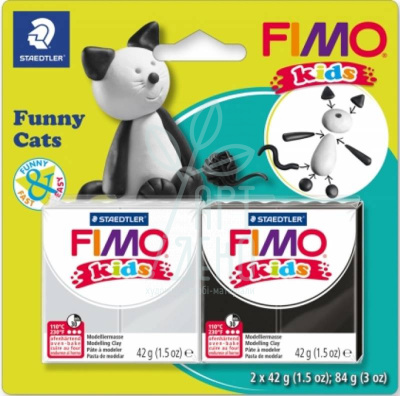 Набір полімерної глини Fimo Kids "Кумедний котик", 2 кольори х 42 г, Fimo