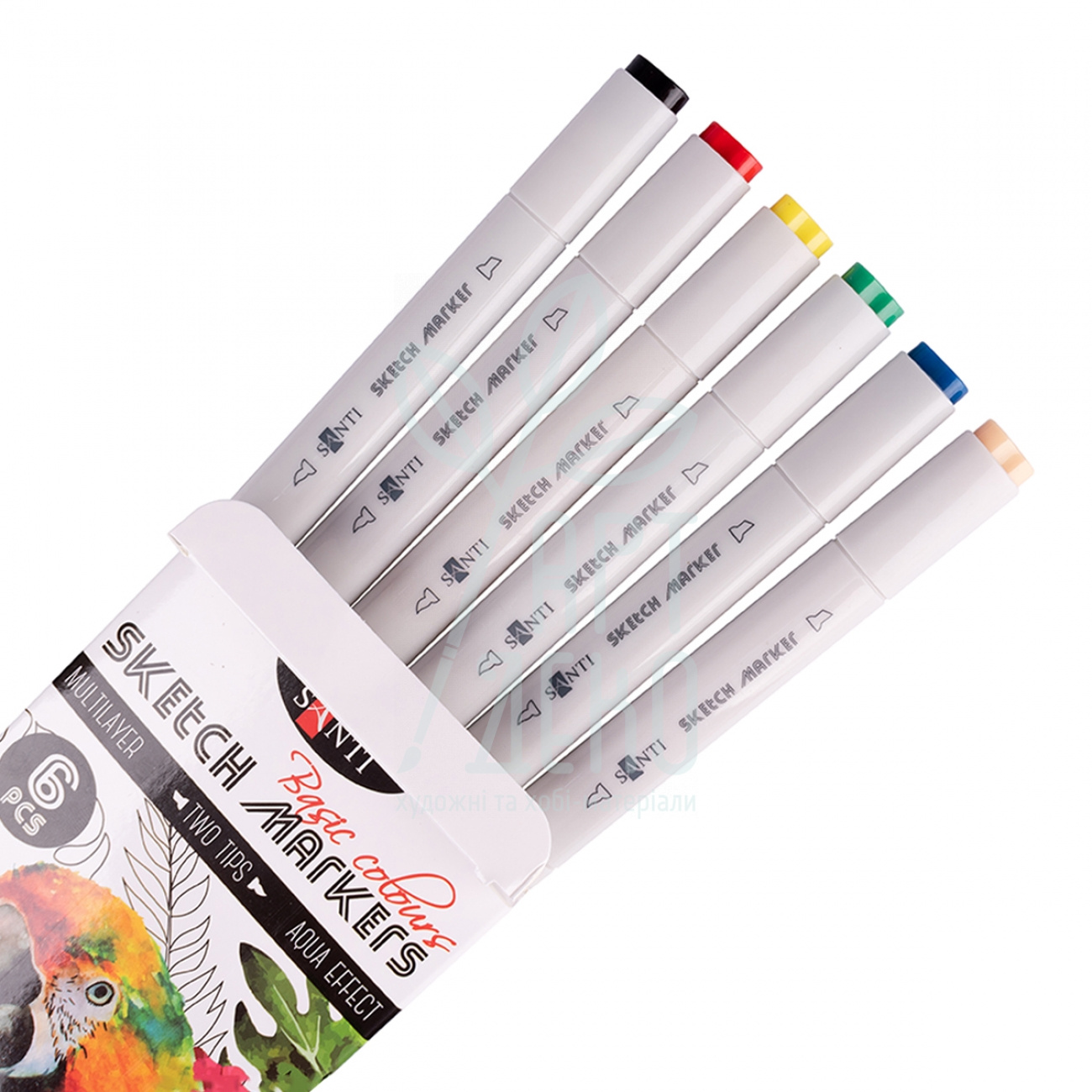 Набір маркерів двосторонніх Sketch "Basic Colours", 6 шт., Santi