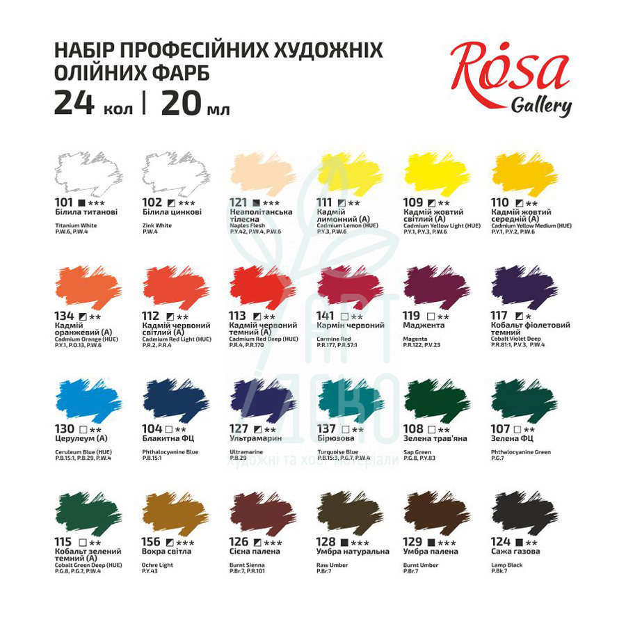 Набір олійних фарб Gallery, 24х20 мл, ROSA