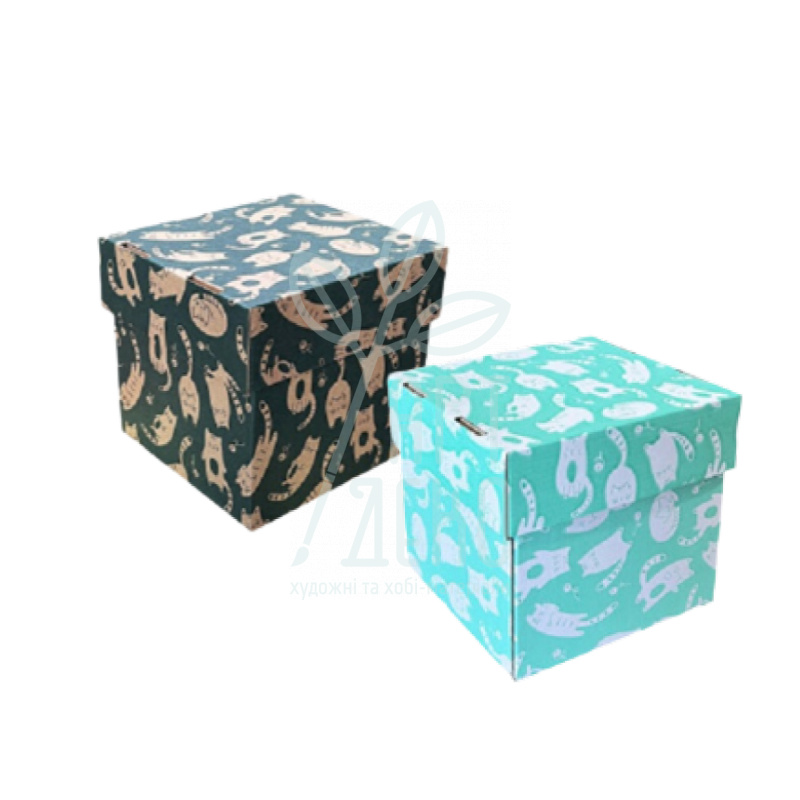 Коробка подарункова, гофрокартон "Котики", 14,5х14,5х14,3 см, Україна