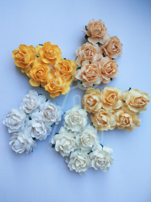 Квіти паперові Троянда Cottage Rose, кремово-білі тони, 3 см, 5 шт., Тайланд