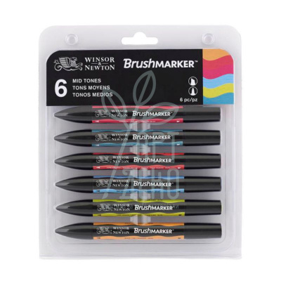 Набір маркерів перманентних двосторонніх Brushmarker, Середні відтінки, 6 шт., W&N