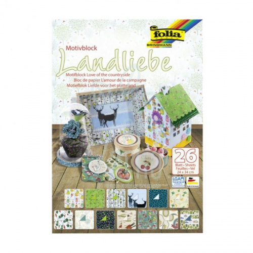 Набір дизайнерського паперу "Люблю країну", 24х34 см, 80 - 270 г/м2, 26 шт, Folia