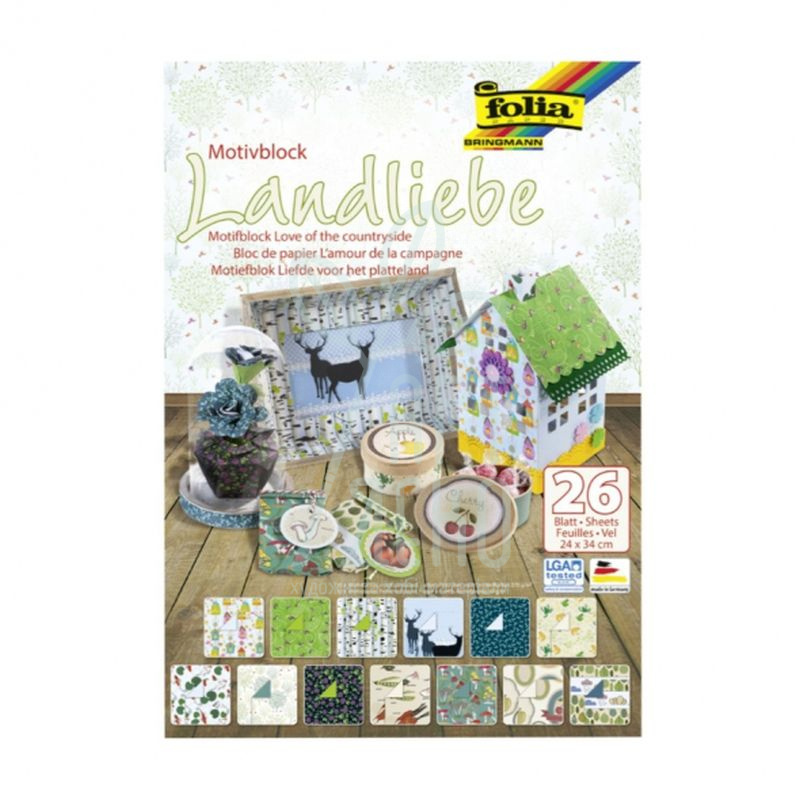 Набір дизайнерського паперу "Люблю країну", 24х34 см, 80 - 270 г/м2, 26 шт, Folia