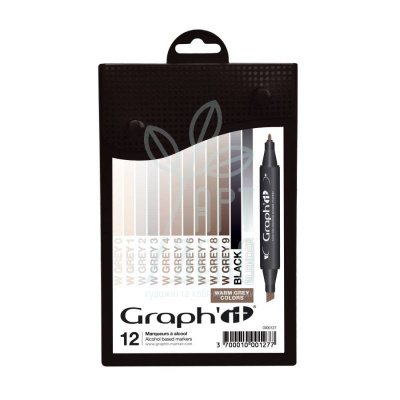 Набір двосторонніх маркерів Graph'it, Відтінки теплого сірого, 12 шт., Oz International