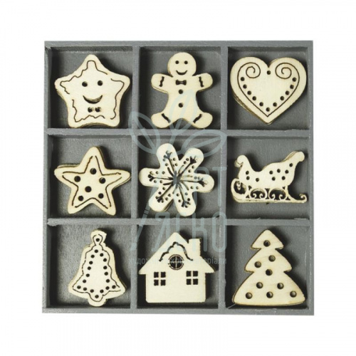 Набір міні-чипбордів дерев'яних "Різдвяний настрій", 10,5х10,5 мм, 45 шт, Knorr Prandell