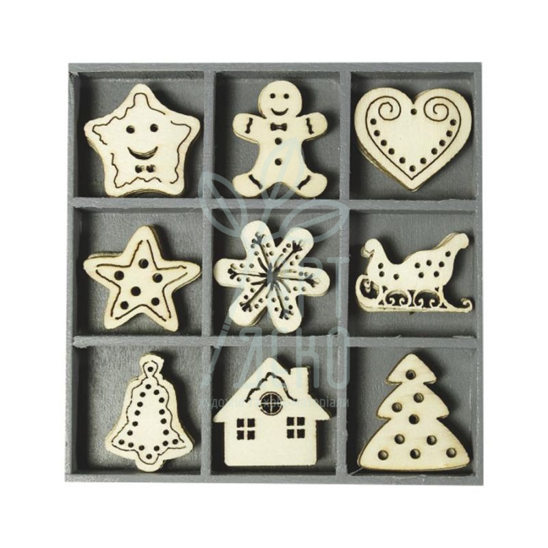 Набір міні-чипбордів дерев'яних "Різдвяний настрій", 10,5х10,5 мм, 45 шт, Knorr Prandell