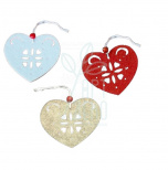 Декор з фетру "Серце", з підвісом, червоне/біле/бежеве, 10х10 см, Україна