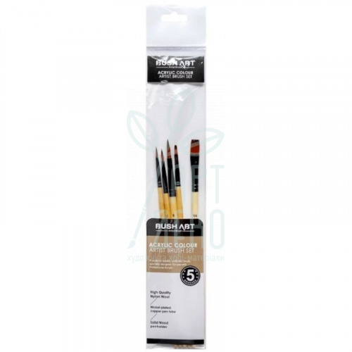 Набір пензлів Нейлон (круглі №1.2, 6, плоский №1/8, овальний №1/8), 5 шт, Art Nation  