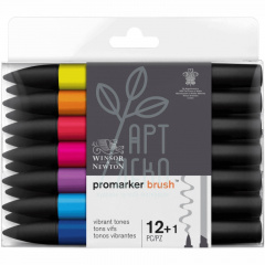 Набір маркерів перманентних двосторонніх Brushmarker, Яскраві, 12 шт., W&N