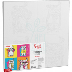 Полотно на картоні з контуром "Pop Art Owl", бавовна, акрил, 30х30 см, ROSA START Полотно на картоні з контуром "Pop Art Owl", бавовна, акрил, 30х30 см, ROSA START