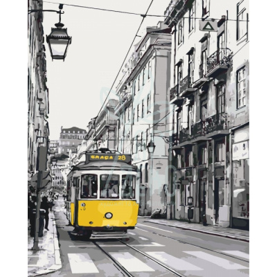 Набір для розпису за номерами Міський пейзаж "Жовтий трамвайчик", 40х50 см, Ідейка