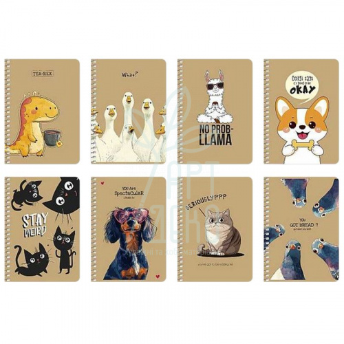 Блокнот для записів, спiраль, А6 (10,5х14,8 см), 70 г/м2, клітинка, кремовий блок, 80 л., Школярик