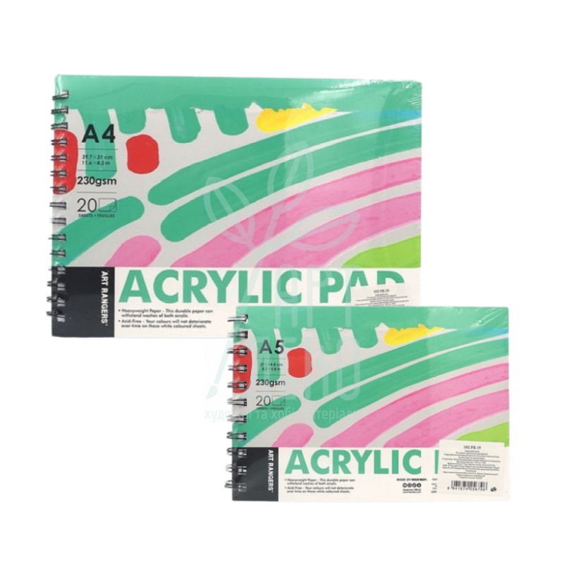 Альбом для акрилу Acrylic Colour Pad, спіраль, 230 г/м2, 20 л., Art Rangers