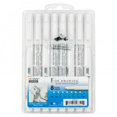 Набір мультилайнерів Drawing Pen, Чорні, (0,03-1 мм), 8 шт, Marvy