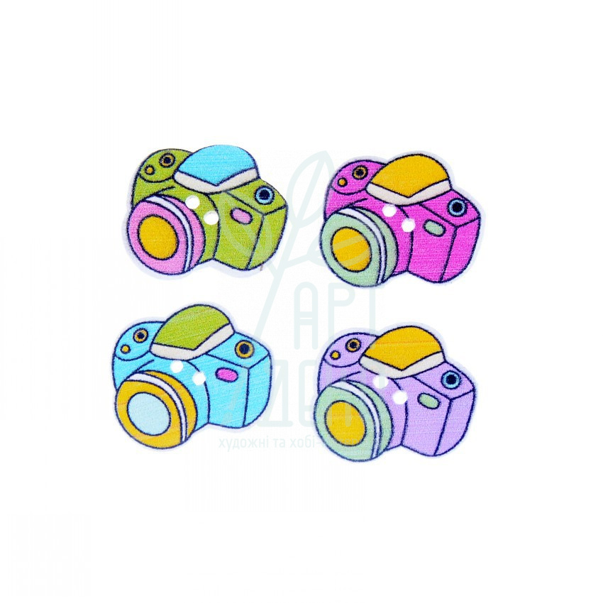 Набір гудзиків дерев'яних "Фотокамера", асорті, 24x24 мм, 5 шт, Китай