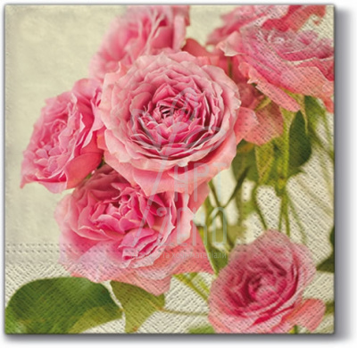Серветка для декупажу "Рожеві троянди", 33х33 см, PAW