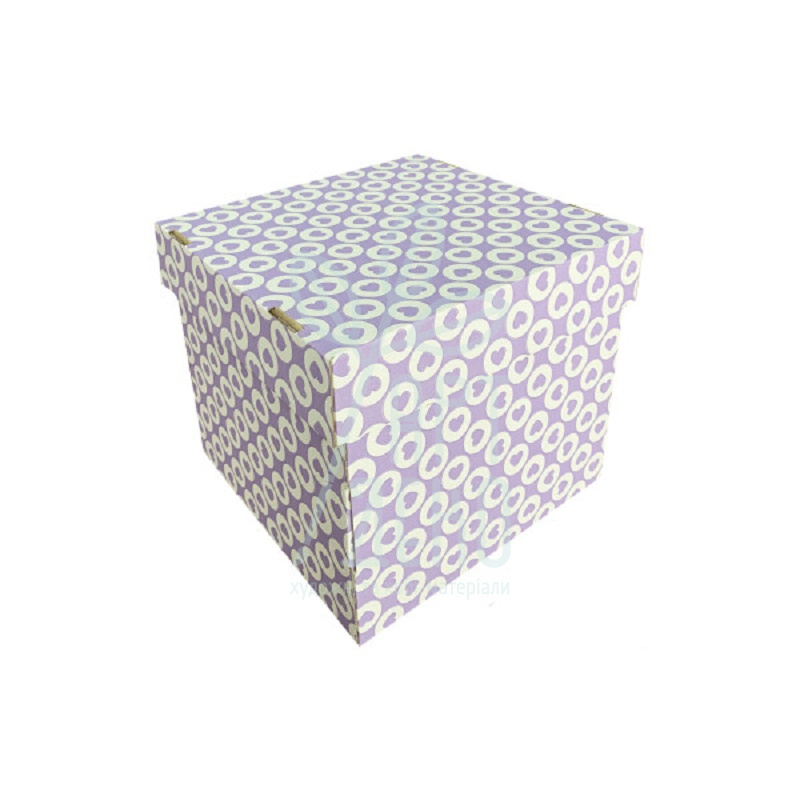 Коробка подарункова, гофрокартон "Серця в колі", 22,5х22,5х20 см, лаванда, Україна