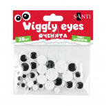 Оченята самоклеючі, чорні, асорті, 36 шт, Santi