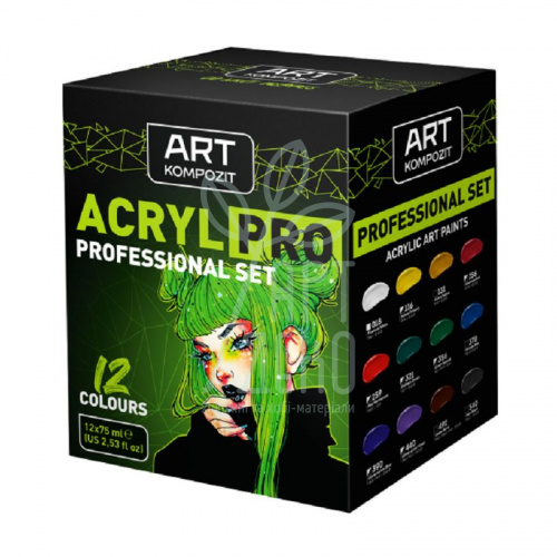 Набір акрилових фарб Acryl Pro Professional, 12х75 мл, Art Kompozit 