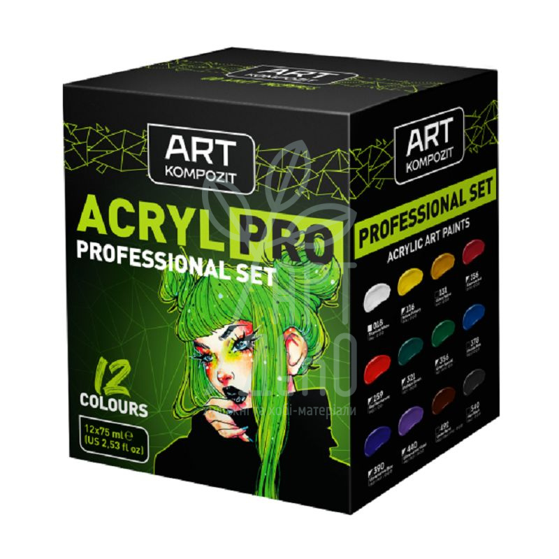Набір акрилових фарб Acryl Pro Professional, 12х75 мл, Art Kompozit 