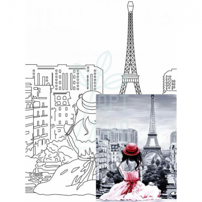 Полотно на картоні з контуром, Міста "Париж 2", 30х40 см, бавовна, акрил, ROSA Start