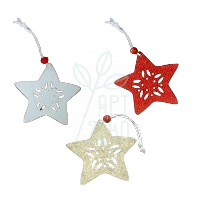 Декор з фетру "Зірка", з підвісом, червона/біла/бежева, 10х10 см, Україна