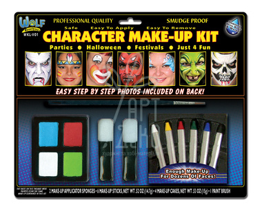 Набір для гриму фарба 4 кол.+ олівці 6 кол. Character Makeup Kit/Bright Color – Assorted Faces, Wolf