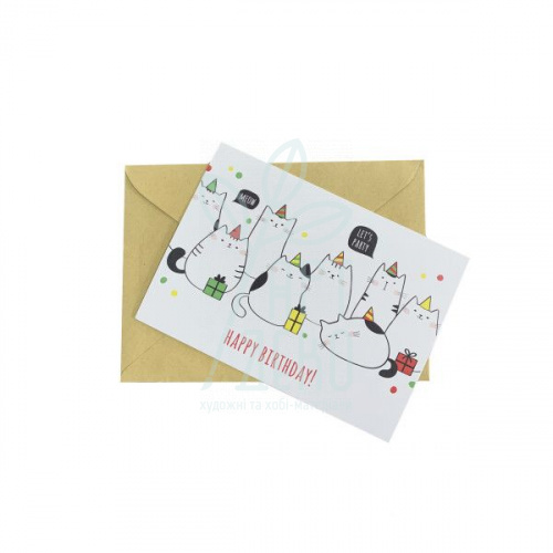 Листівка з конвертом "Happy birthday" Котики, 10,5х14,8 см, Україна