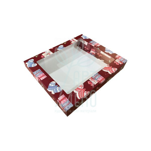Коробка подарункова з віконцем "Топ. Рукавички", 28х23х5 см, бордо, Україна
