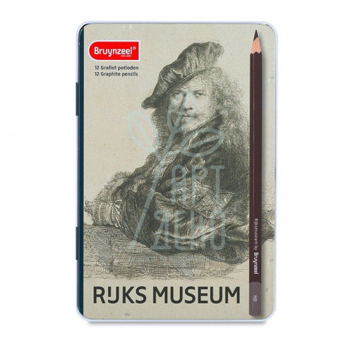 Набір олівців графітних DUTCH MASTERS Рембрандт Автопортрет, в металевій коробці, 12 шт, Bruynzeel