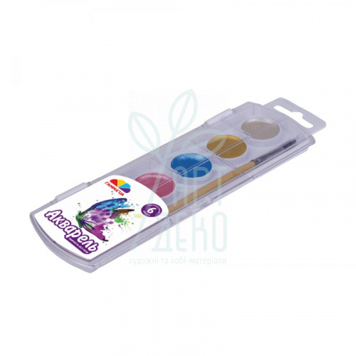 Набір акварельних медових фарб "Творчість", 6 кол., перламутрових, з пензликом, Гамма