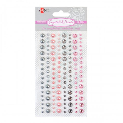 Набір страз і перлин самоклеючих "Pink and gray", 136 шт., Santi