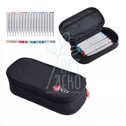 Набір маркерів двосторонніх, 18 шт, в пеналі, Santi