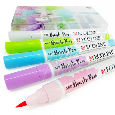 Набір пензлів-ручок Ecoline Brushpen PASTEL, 5 кол, Royal Talens