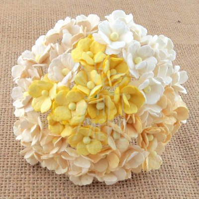 Квіти паперові Гортензія, біло-бежеві тони, 1,5 см, 20 шт, Тайланд