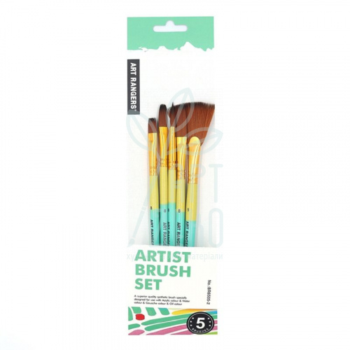 Набір пензлів Нейлон (віяловий №5, круглий №8, плоский №4, овальний №8 2 шт), 5 шт, Art Rangers