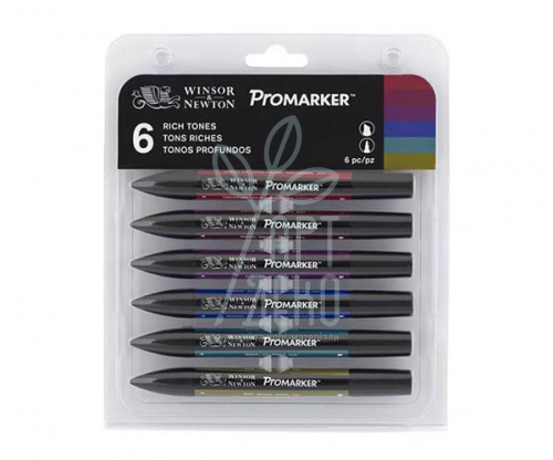 Набір маркерів перманентних двосторонніх Promarker, Насичені тони, 6 шт, W&N