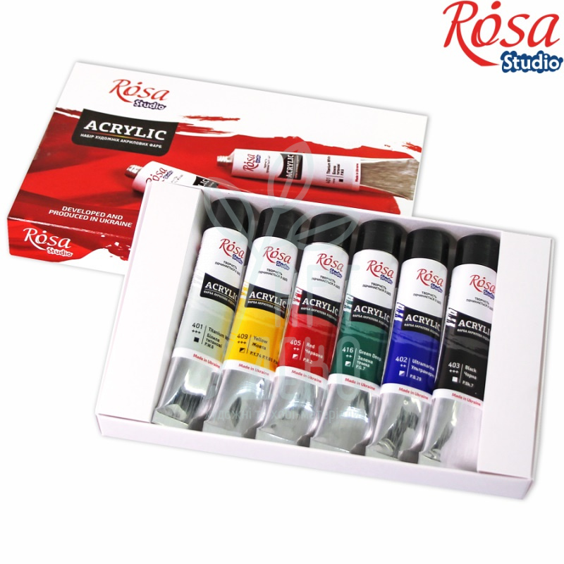 Набір акрилових фарб Studio, 6x20 мл, ROSA