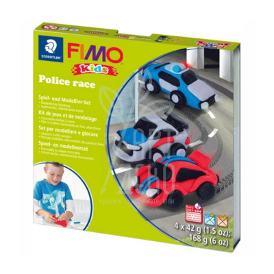 Набір полімерної глини Fimo kids "Поліцейські авто", 4 кольори х 42 г, Fimo Набір полімерної глини Fimo kids "Поліцейські авто", 4 кольори х 42 г, Fimo