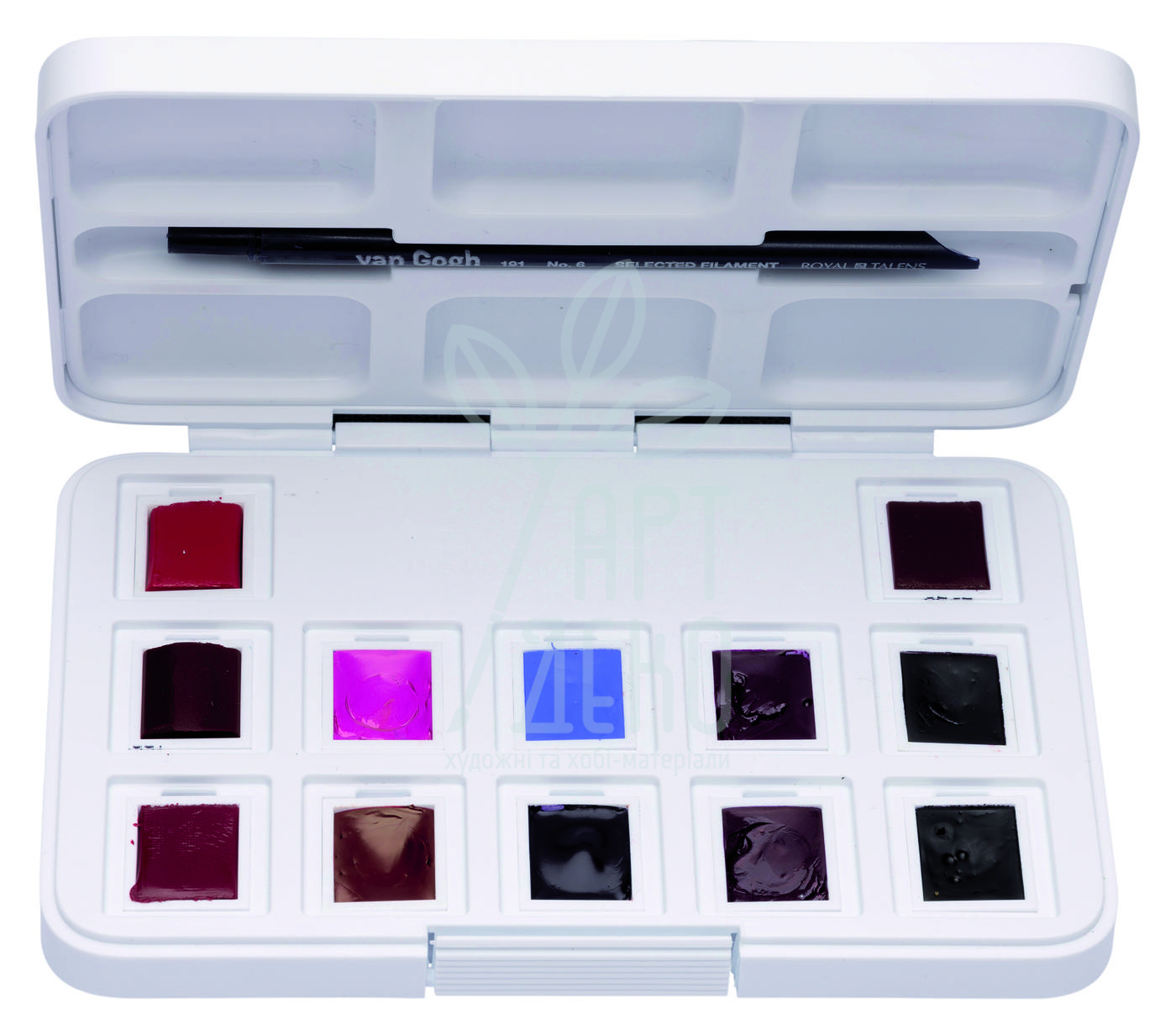 Набір акварельних фарб Van Gogh Pocket box Pinks & Violets, кювети+пензлик, 12 кол., Royal Talen